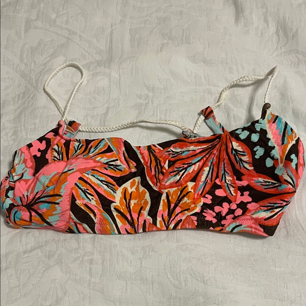 Aerie Floral Bikini Top with Pink and Orange Accents